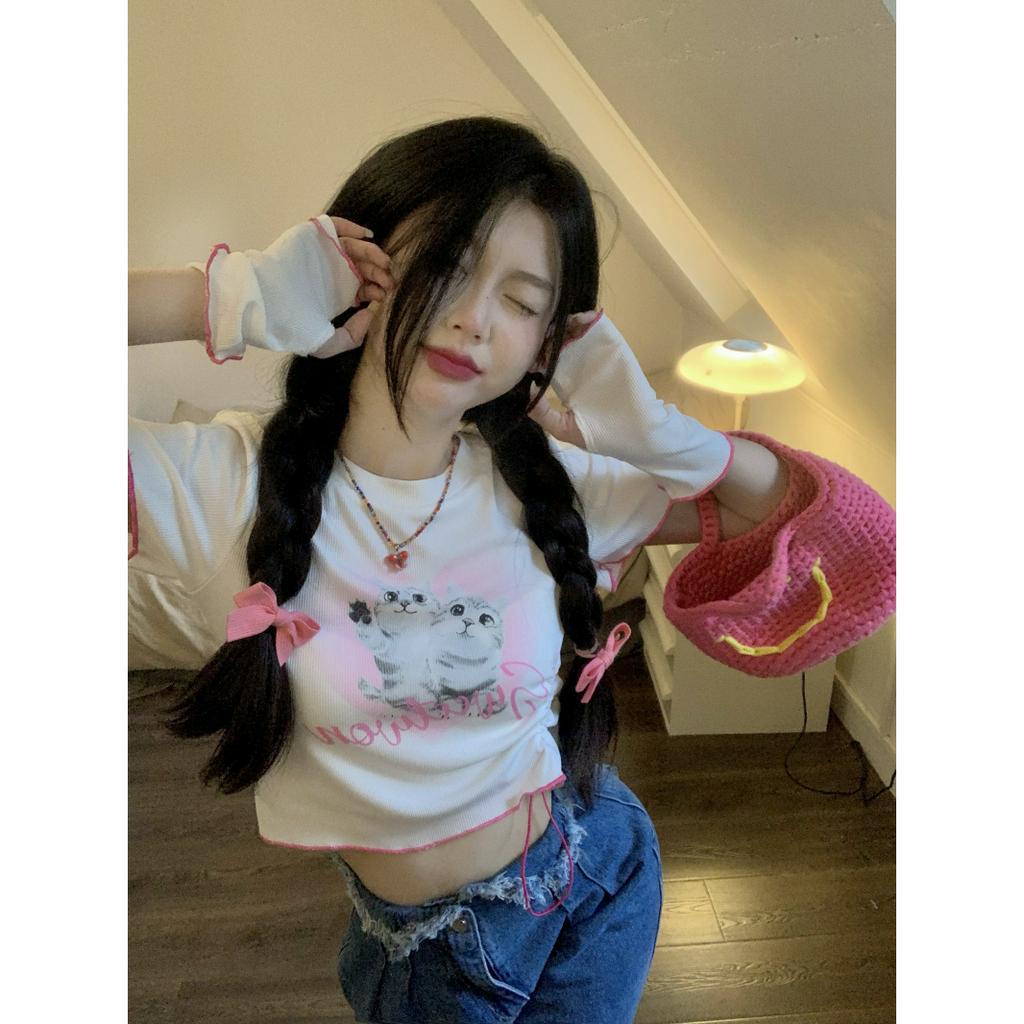 Cocory vn Áo Thun Tay Ngắn In Hình Mèo Thời Trang Dành Cho Nữ