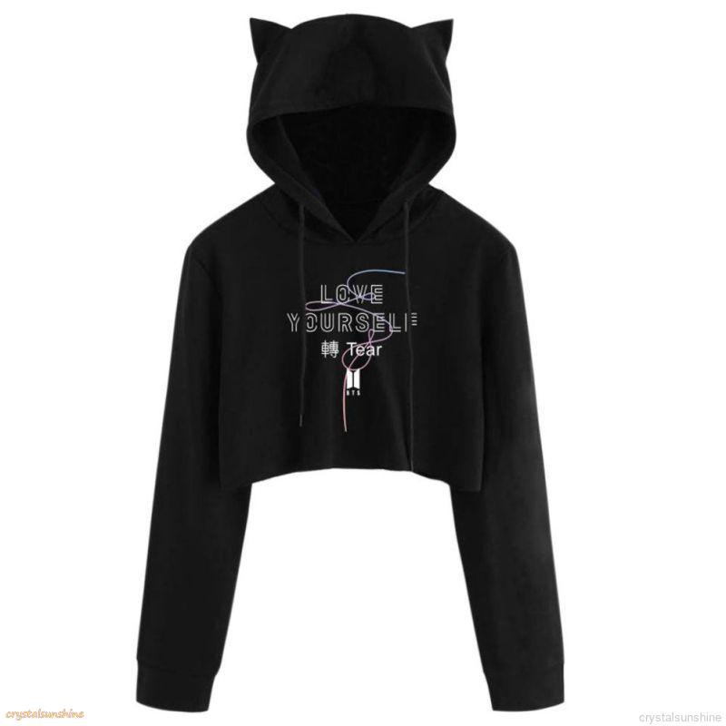 Áo Hoodie Lửng In Hình Mèo Dễ Thương Cho Nữ