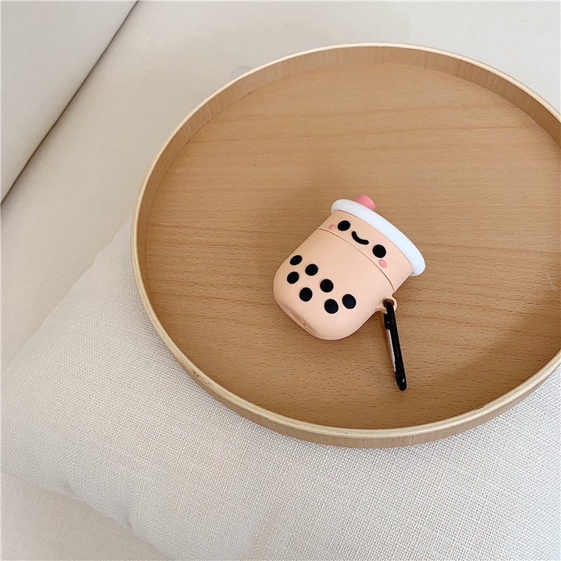 Lilyrose Store Cute Milk Tea cartoon Airpods Silicone Case For Apple Airpods 1/2 Headset Protective Cover