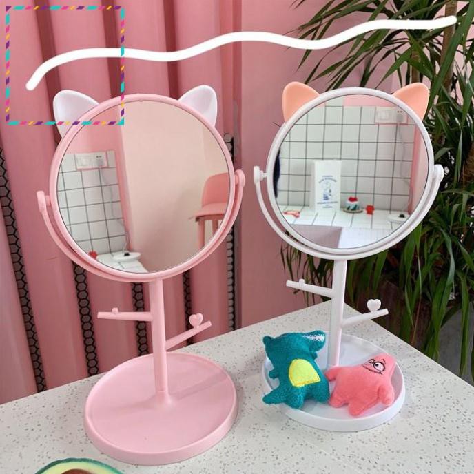 Gương trang điểm để bàn tai mèo dễ thương  xoay 360 độ  dành cho bạn gái