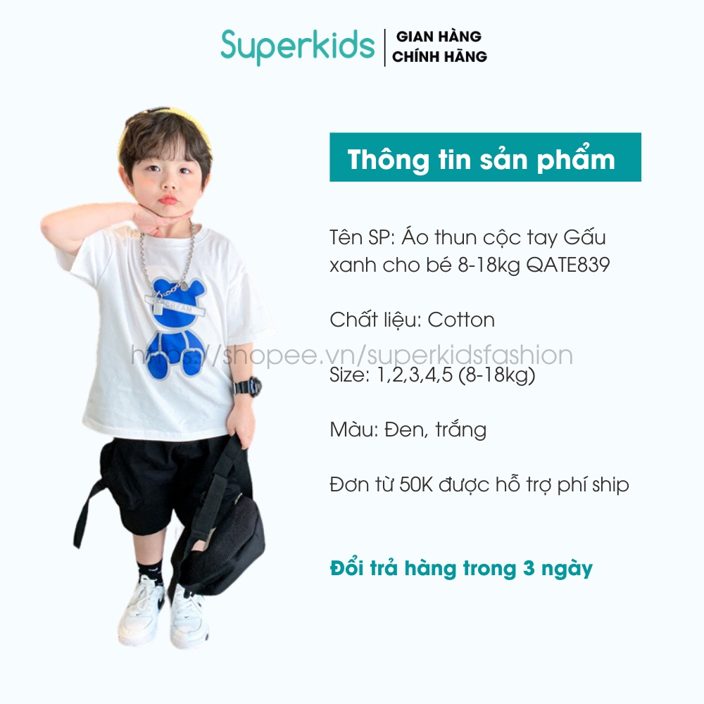 Áo thun cộc tay Gấu xanh cho bé 8-18kg QATE839