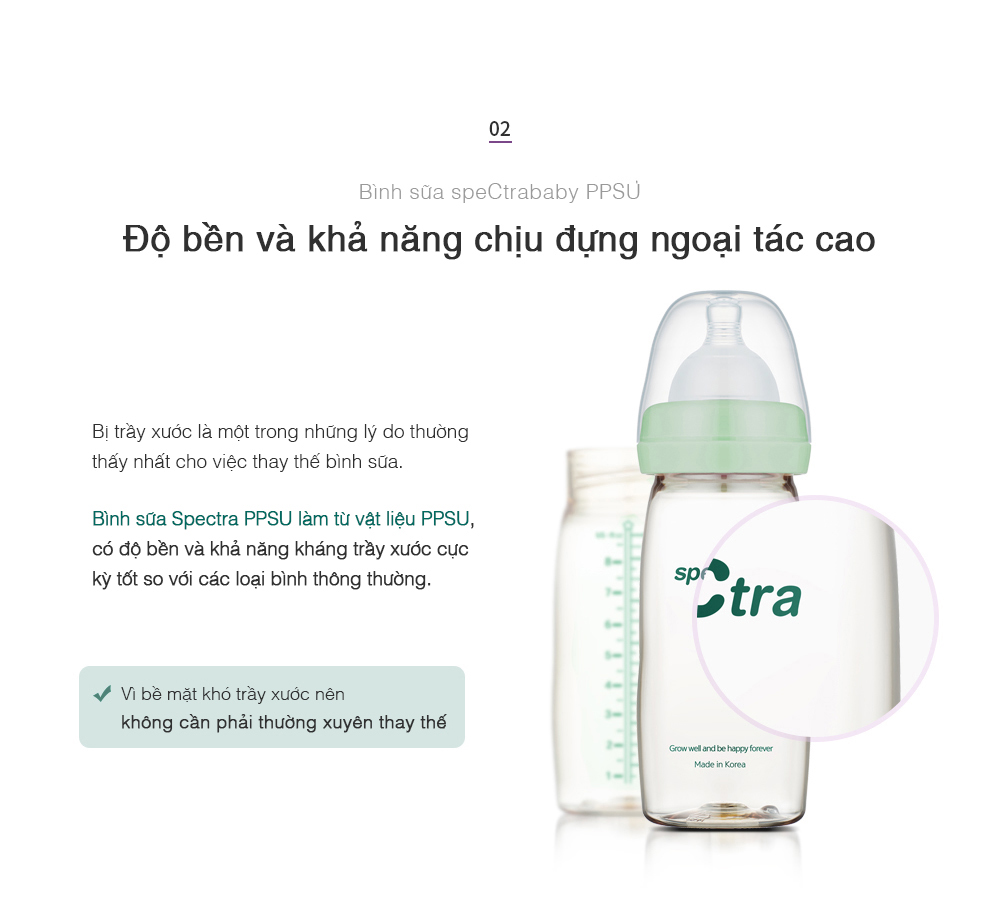 BÌNH SỮA PPSU CỔ RỘNG SPECTRA 260ML (CÓ NÚM TI SIZE M)