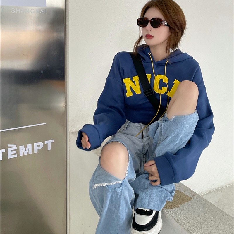 Áo hoodie tay dài vải lông cừu dày giữ ấm thời trang mùa đông