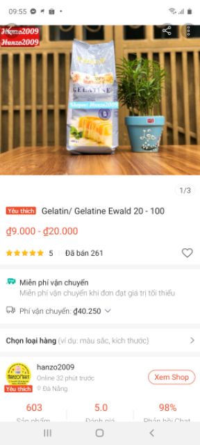 Bột Gelatine/Gelatin hữu cơ Ruf 9g