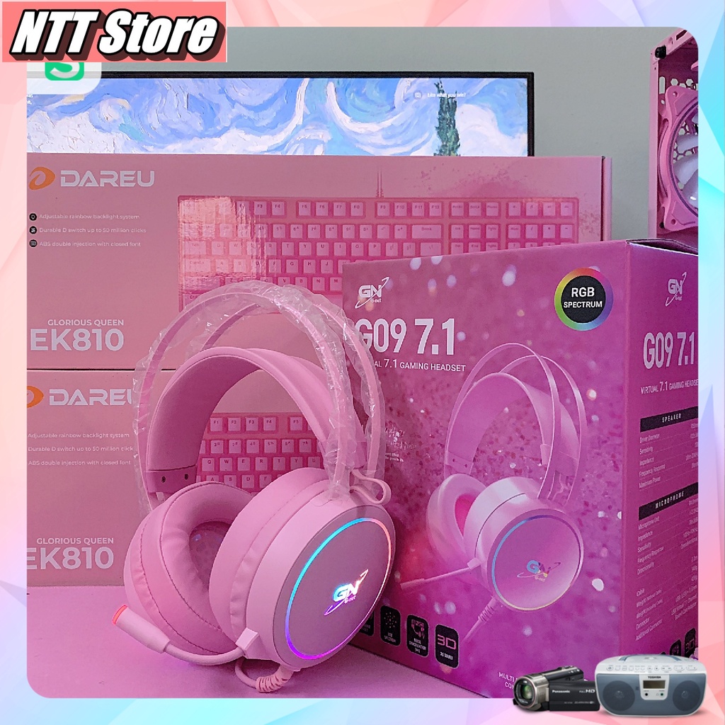 Tai nghe Game màu hồng GNet G09 âm thanh 71 Jack cắm USB dành cho máy tính NTT Store