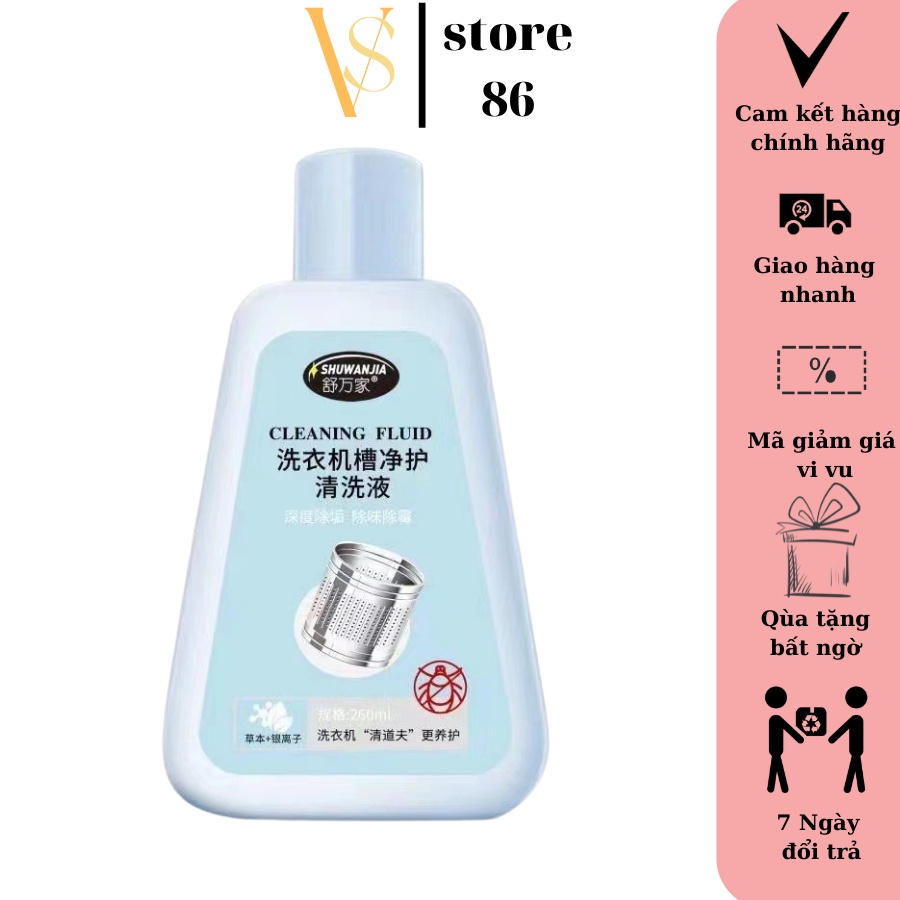 Vệ sinh lồng máy giặt chỉ sau 1 lần giặt tẩy , Nước tẩy lồng máy giặt tẩy sạch cặn bẩn, diệt khuẩn 260 ml VS STORE