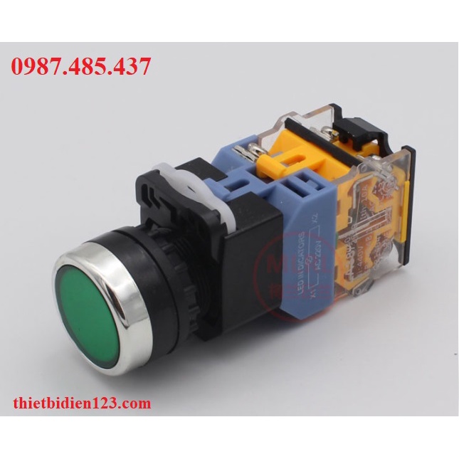 Nút nhấn nhả có đèn 220v LA38-11  Phi 22mm 1 NO + 1NC