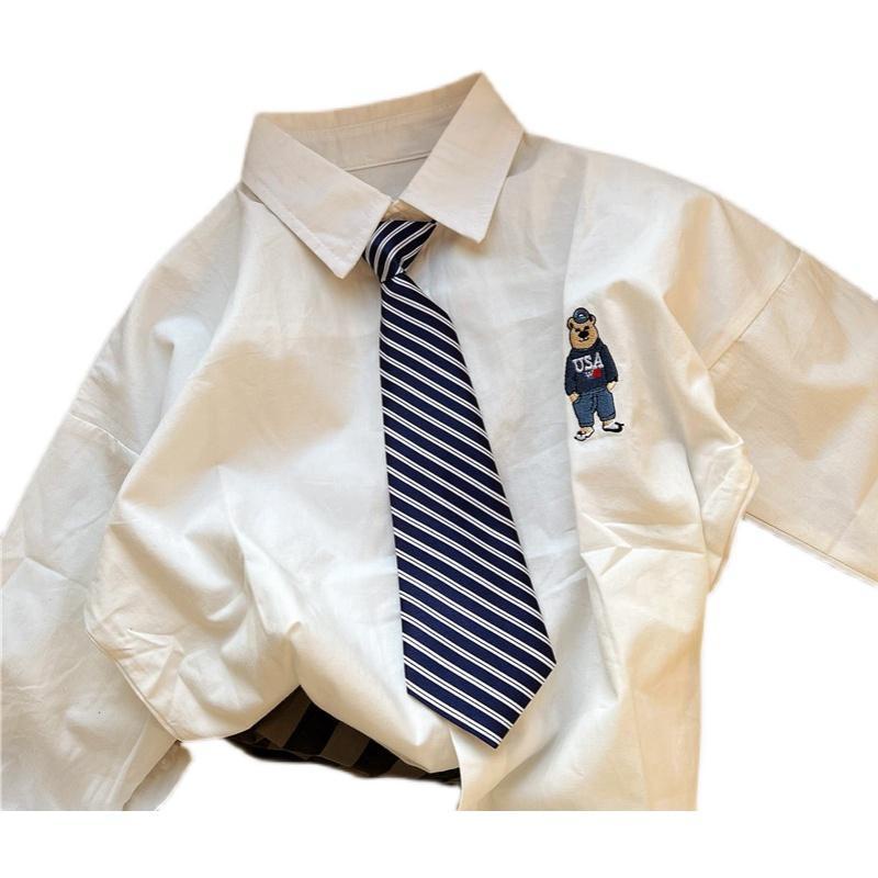 Áo Sơ Mi Trắng Thêu Họa Tiết Thời Trang Mùa Xuân Mới Cho Bé Trai Và Gái