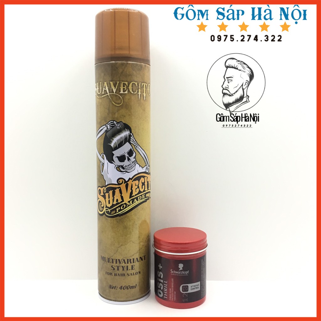 COMBO GôM XỊT TÓC GIỮ NẾP TÓC CỨNG SUAVECITO 400ML + SÁP VUỐT TÓC OIS THRILL