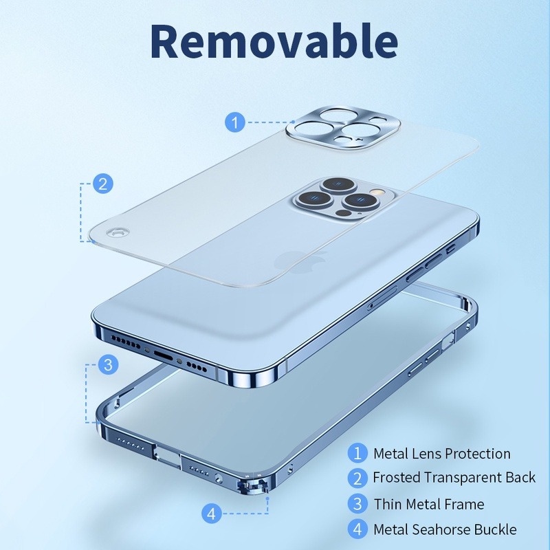 Ốp Điện Thoại Khung Kim Loại Mặt Nhám Trong Suốt Chống Sốc Sang Trọng Cho iPhone 13 Pro Max