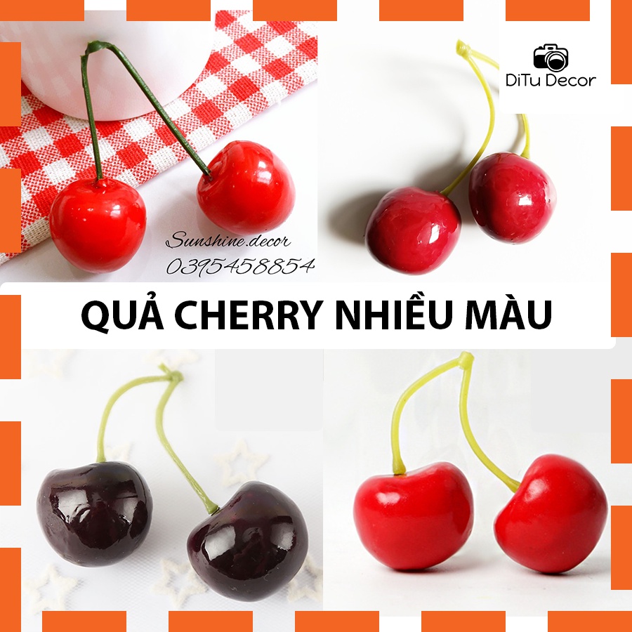 Quả cherry nhựa, set 5 quả anh đào nhiều màu trang trí chụp ảnh - DiTu Decor