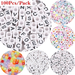 Set 100 Hạt Xỏ Lỗ 6x6mm Có In Chữ Tiếng Anh Làm Trang Sức Thủ Công