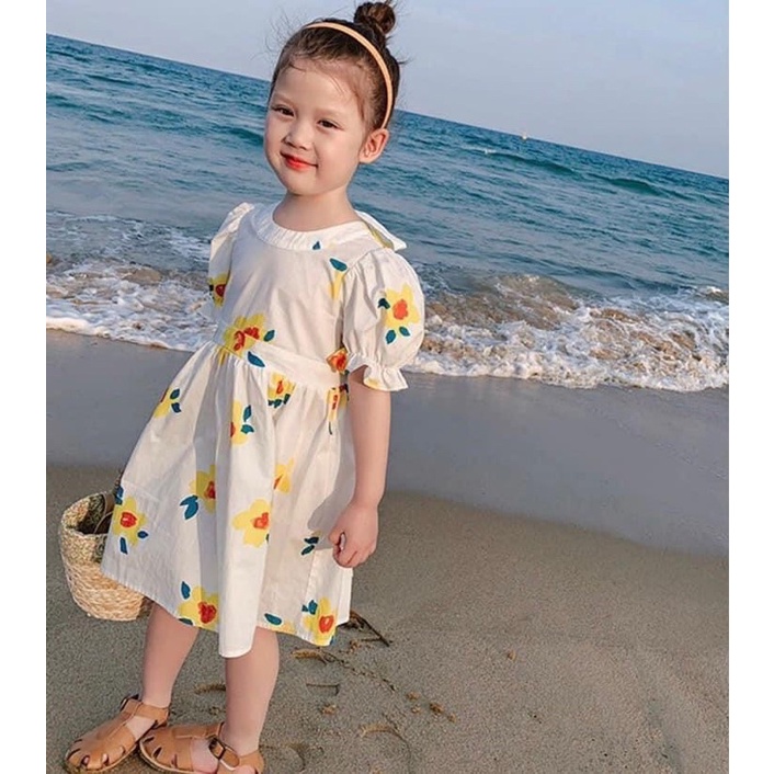 váy bé gái-váy đũi hoa cam nơ lưng xinh xắn cho bé gái-chất đũi siêu mềm mát thấm hút mồ hôi (có ảnh thật)