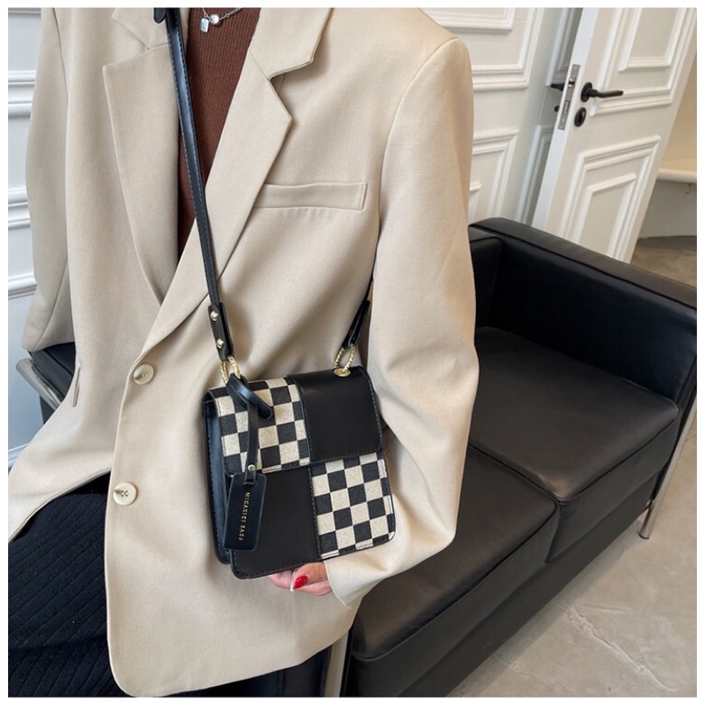 Túi xách nữ dáng vuông kẻ caro 2 quai đeo cầm tay và đeo chéo Zulia's