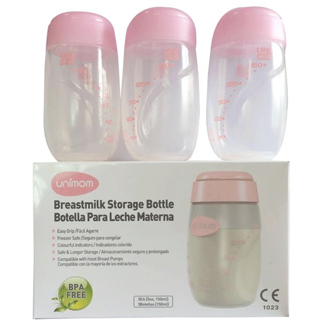 Bộ 3 bình trữ sữa mẹ 150ml (đựng sữa mẹ) Unimom có núm ti / không có núm ti