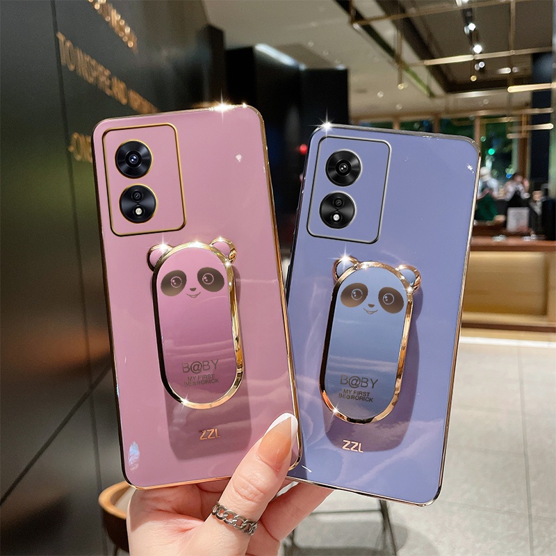 Cho Vivo Y02s Y16 V25 V25E Y35 4G Gấu trúc động đứng mềm silicone mạ điện trường hợp điện thoại sang trọng