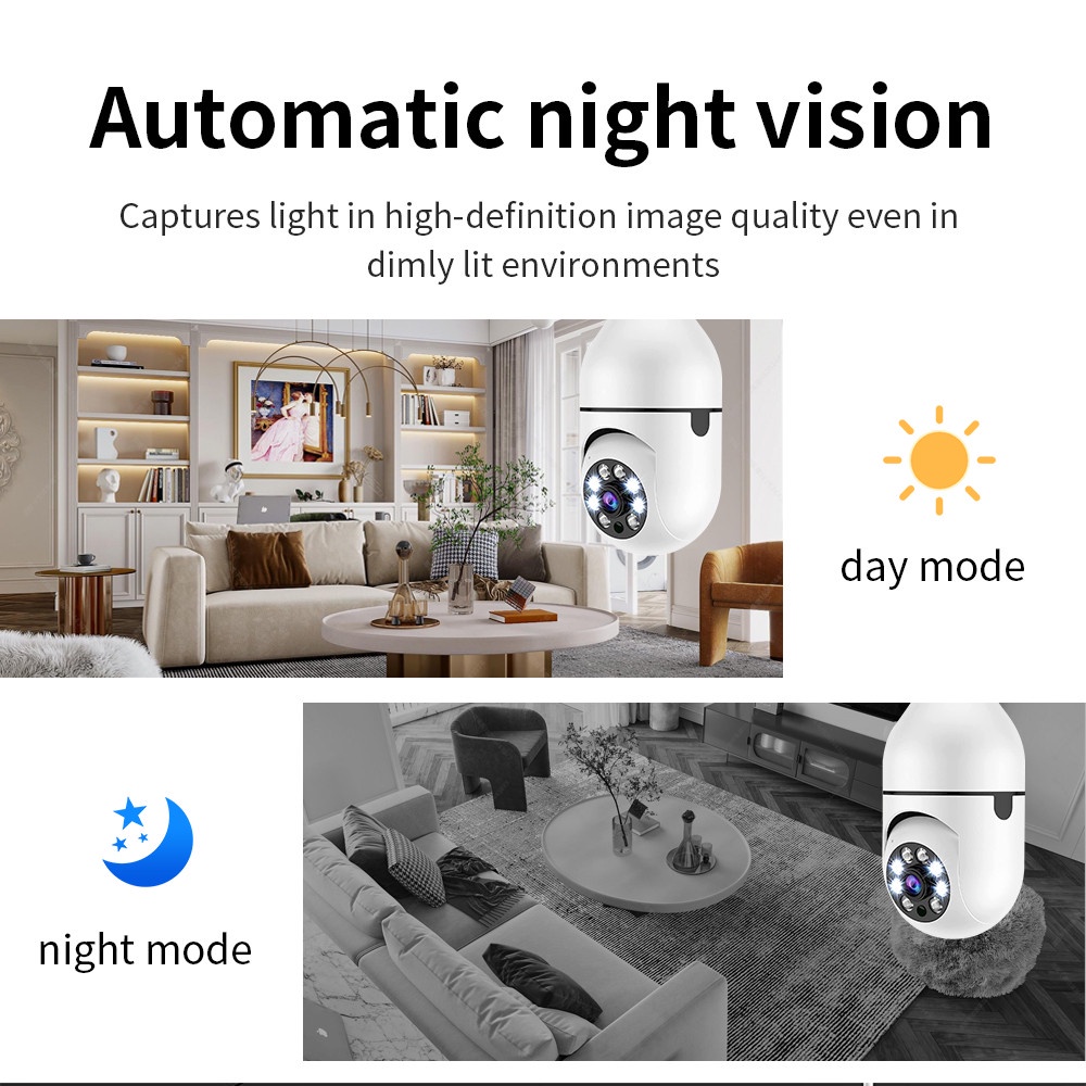 Camera An Ninh A6 1080P Quay Toàn Cảnh 360 Độ Kết Nối Wifi Chống Thấm Nước Hình Bóng Đèn Nhiều Màu Sắc