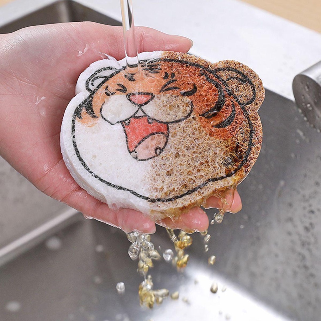 Miếng Bọt Biển Rửa Chén Chống Trầy Xước Hình Hổ Hoạt Hình Tái Sử Dụng Được