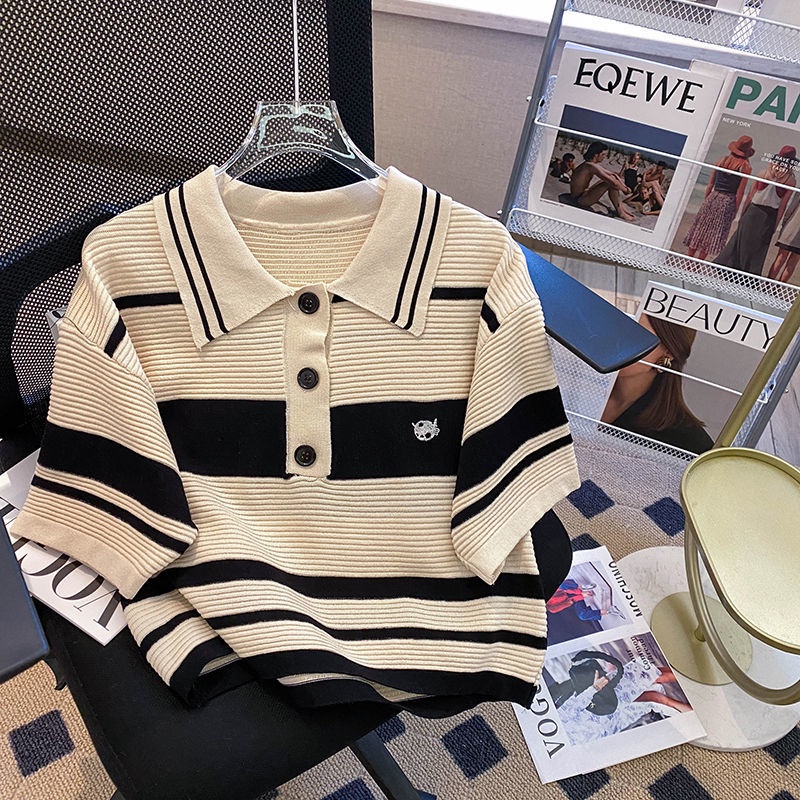 Áo polo Ngắn Tay Họa Tiết Sọc Ngang Thời Trang Dành Cho Nữ