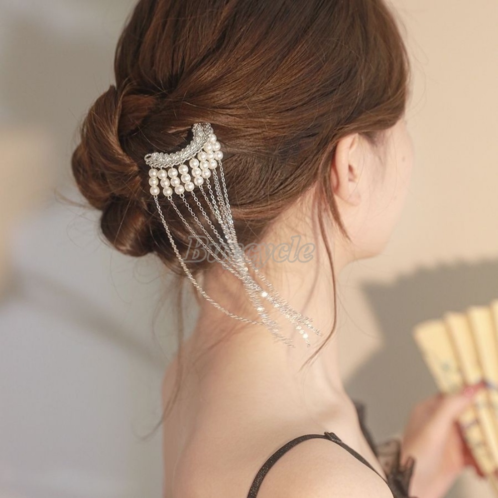 Kẹp Tóc Tua Rua Hình Hoa Đính Ngọc Trai Thời Trang Cho Nữ