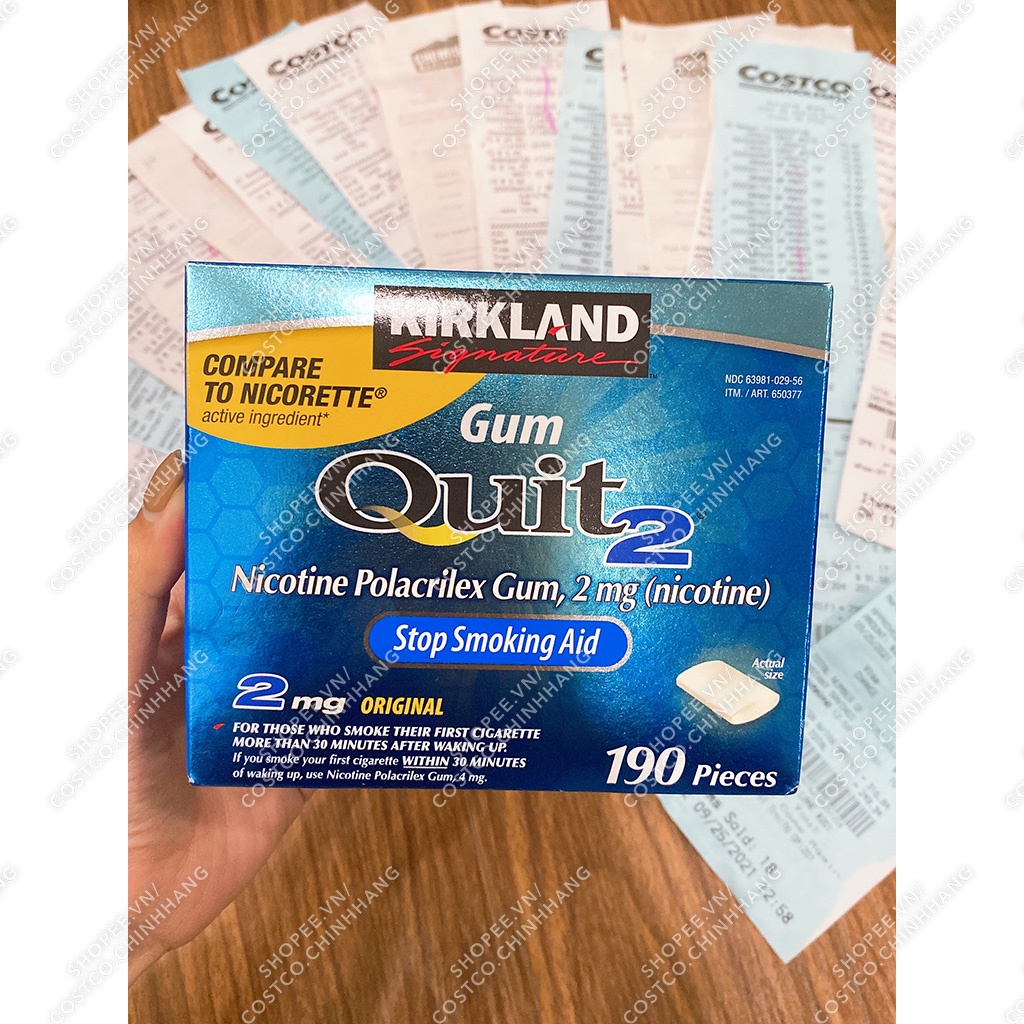 Kẹo cao su cai thuốc lá [Đủ bill] Kirkland Gum Quit 190 viên Của Costco Mỹ