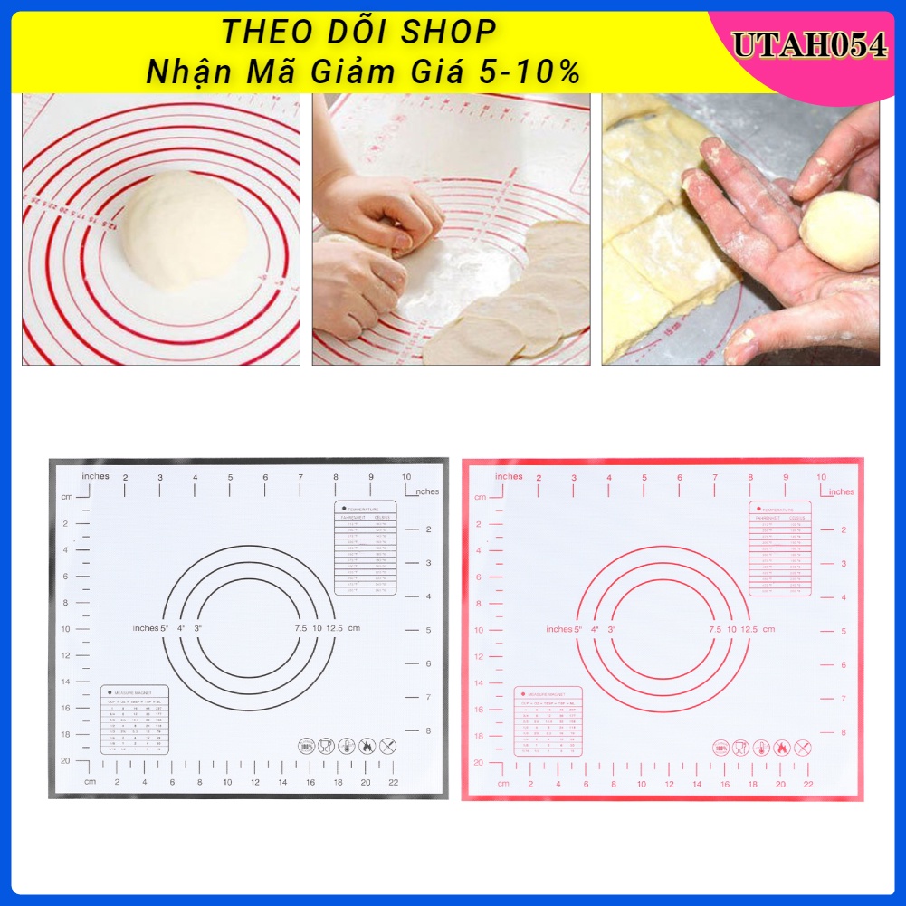 Hàng Sẵn Thảm nhào bột silicon, tấm lót cán bột cho làm bánh mì, bao tấm bột nở chịu nhiệt silicone không trơn trượt cho nhà bếp 29x26cm【Utah054】
