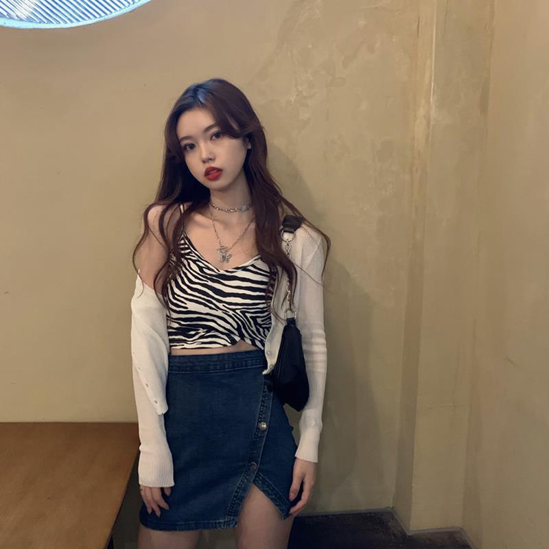 COZOK Áo Tank Top Sát Nách Form Ôm Họa Tiết Ngựa Vằn Phong Cách Hàn Quốc