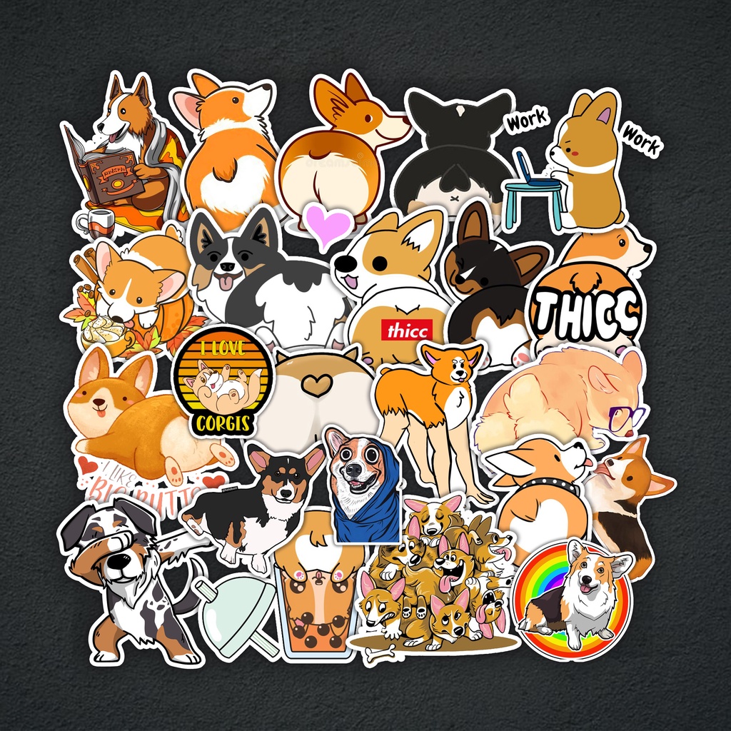 STICKER CORGY - SET STICKER TRANG TRÍ MŨ BẢO HIỂM, ĐIỆN THOẠI, LAPTOP, VALI, XE MÁY, VÁN TRƯỢT, TỦ, GƯƠNG,....