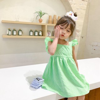 Váy Bé Gái Đầm Trẻ Em Thiết Kế Dáng Xòe Cổ Vuông Kẻ Caro Xinh Xắn - V18-2021 - Babimama
