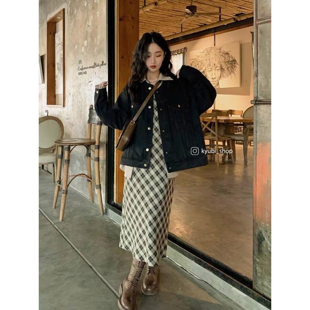 Áo khoác jean ulzzang nữ ĐEN form suông rộng unisex (Nhiều Size) - Áo khoác jeans chất bò denim KYUBI