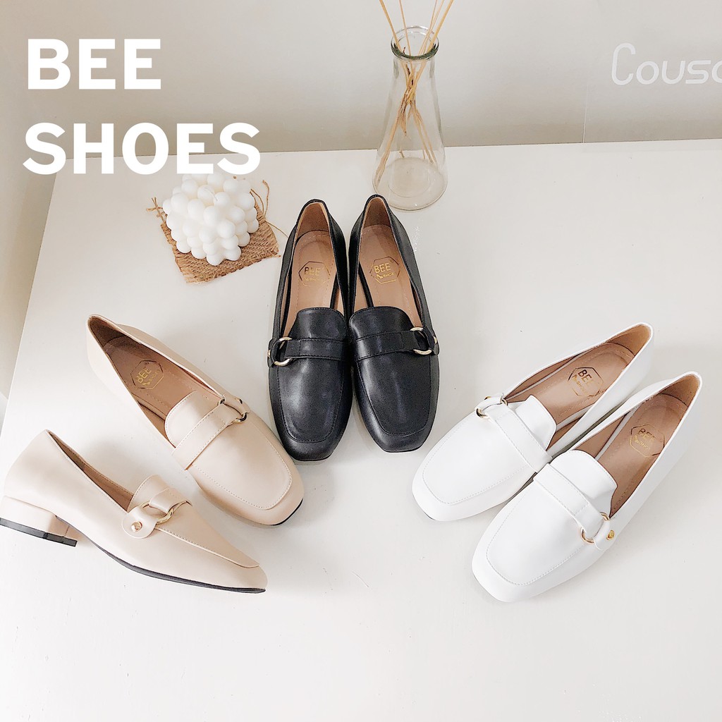 BEESHOES - GIÀY MOKA NỮ MŨI VUÔNG ĐẾ CAO 2 CM - GIÀY BÚP BÊ NỮ CHẤT DA MỀM SIÊU ÊM SẮN MÀU ĐEN-BE - TRẮNG 201047