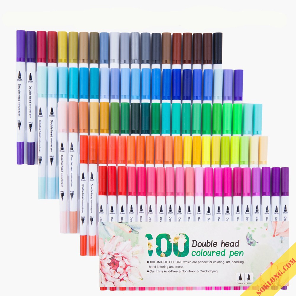 Bộ 12/24/36 bút màu dual tip 2 đầu gồm ngòi brush + liner, bút viết bullet journal B07