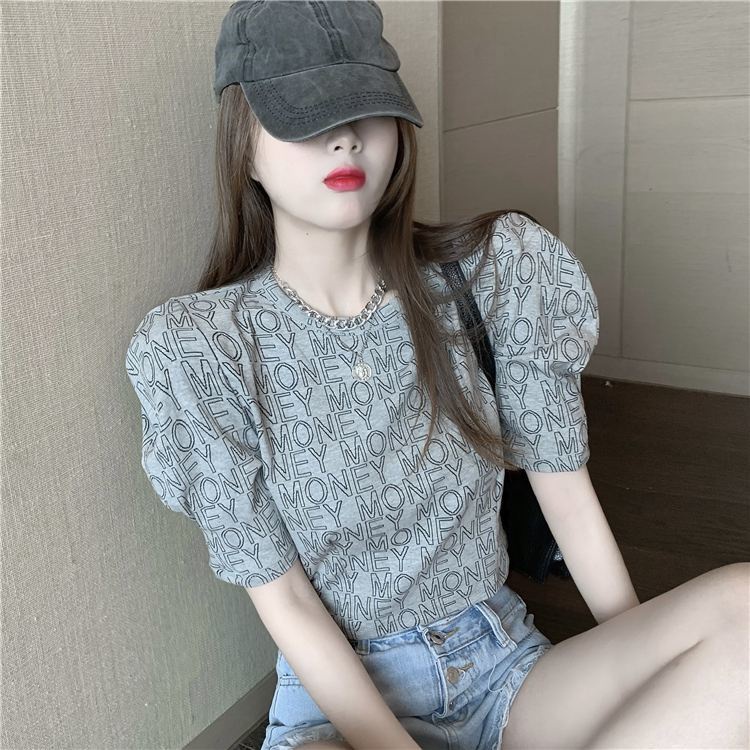 Áo Thun Cotton Nguyên Chất Tay Ngắn Phồng Thời Trang Mùa Hè 2021