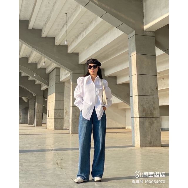 Áo Sơ mi trắng style Hàn form rộng chất thô mịn dày chuẩn form bo chun che khuyết điểm vai thô bắp tay to kèm ảnh thật