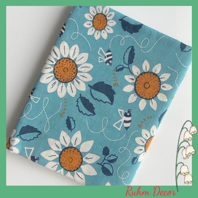 Vải bố linen đẹp may rèm dán trang trí che bàn bếp, hộc tủ xinh xắn ngộ nghĩnh họa tiết Hướng dương V-M07