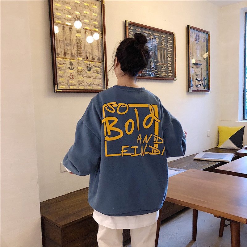 IELGY   Áo sweater Cổ Tròn Dáng Rộng Phong Cách Thời Trang Hàn Quốc Cho Nữ