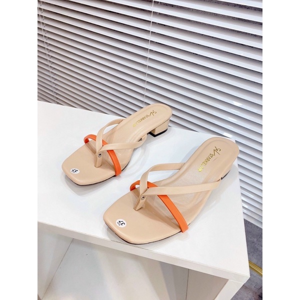 Dép quai mảnh kẹp ngón phối quai Cam gót 3p dễ đi