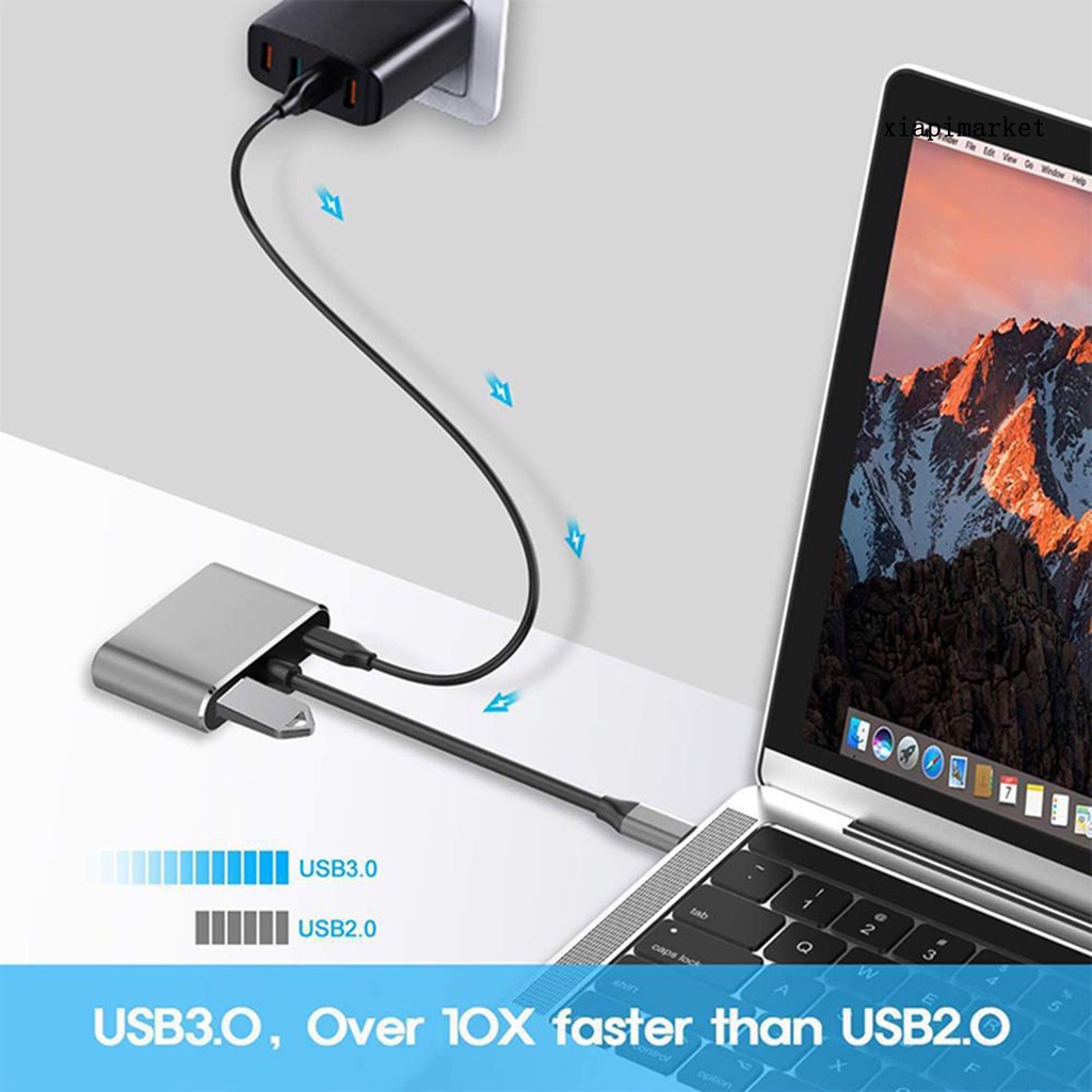 LOP_4-in-1 Type-C Hub 4K VGA 1080P Dual Screen Display PD USB 3.0 USB-C Docking Station