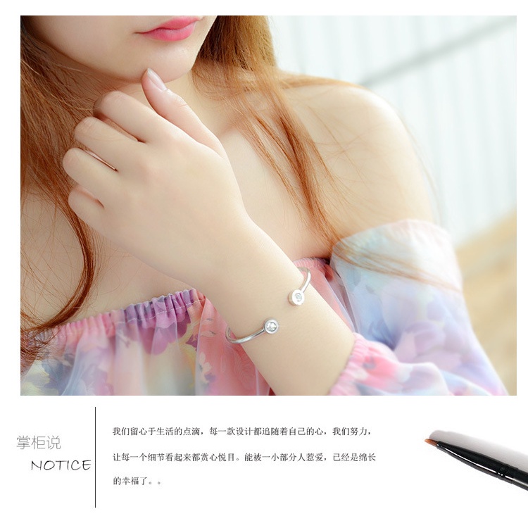 Vòng tay titan Cuff 2 hạt đá (màu trắng/vàng/vàng hồng) TT3278 - KHÔNG BAY MÀU - BẢO HÀNH 12 THÁNG