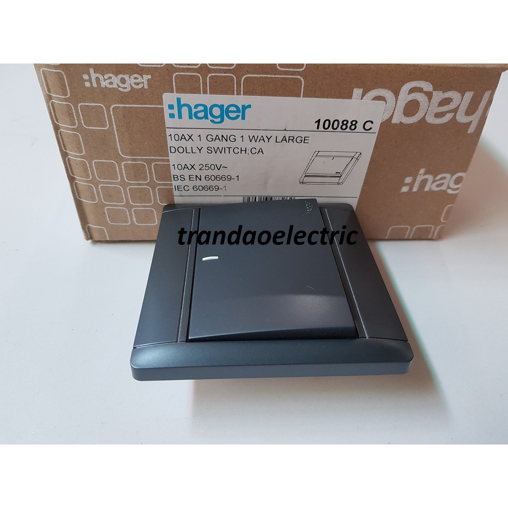 Công tắc đơn 1 chiều 10A Hager màu carbon WGL111_CA