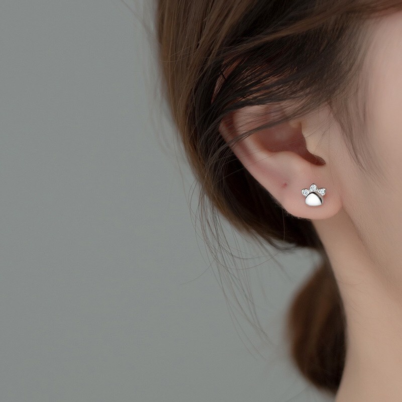 Khuyên Tai Bạc Nữ MIRASON Chân Mèo Nạm Đá Ngộ Nghĩnh MBT227 -  Bông Tai Nữ Bạc 925 Cao Cấp