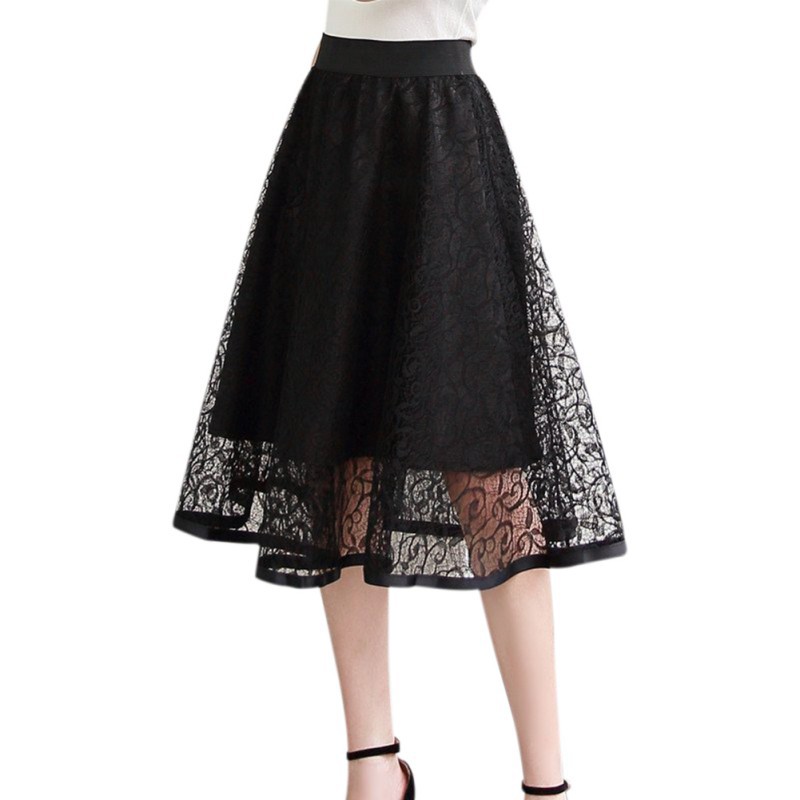 Chân váy chữ A đắp ren hoa vintage cho nữ | BigBuy360 - bigbuy360.vn