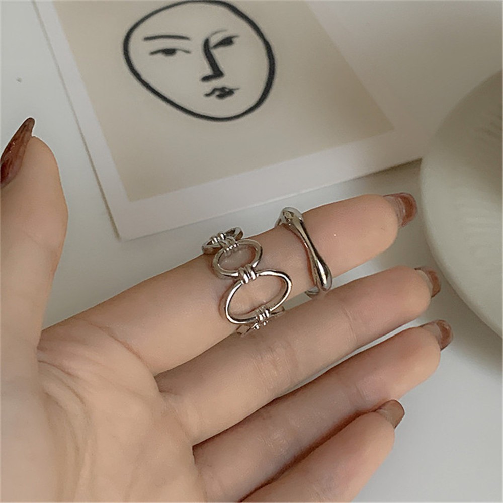Set 2 Nhẫn Đeo Tay Kim Loại Thời Trang Cho Nữ