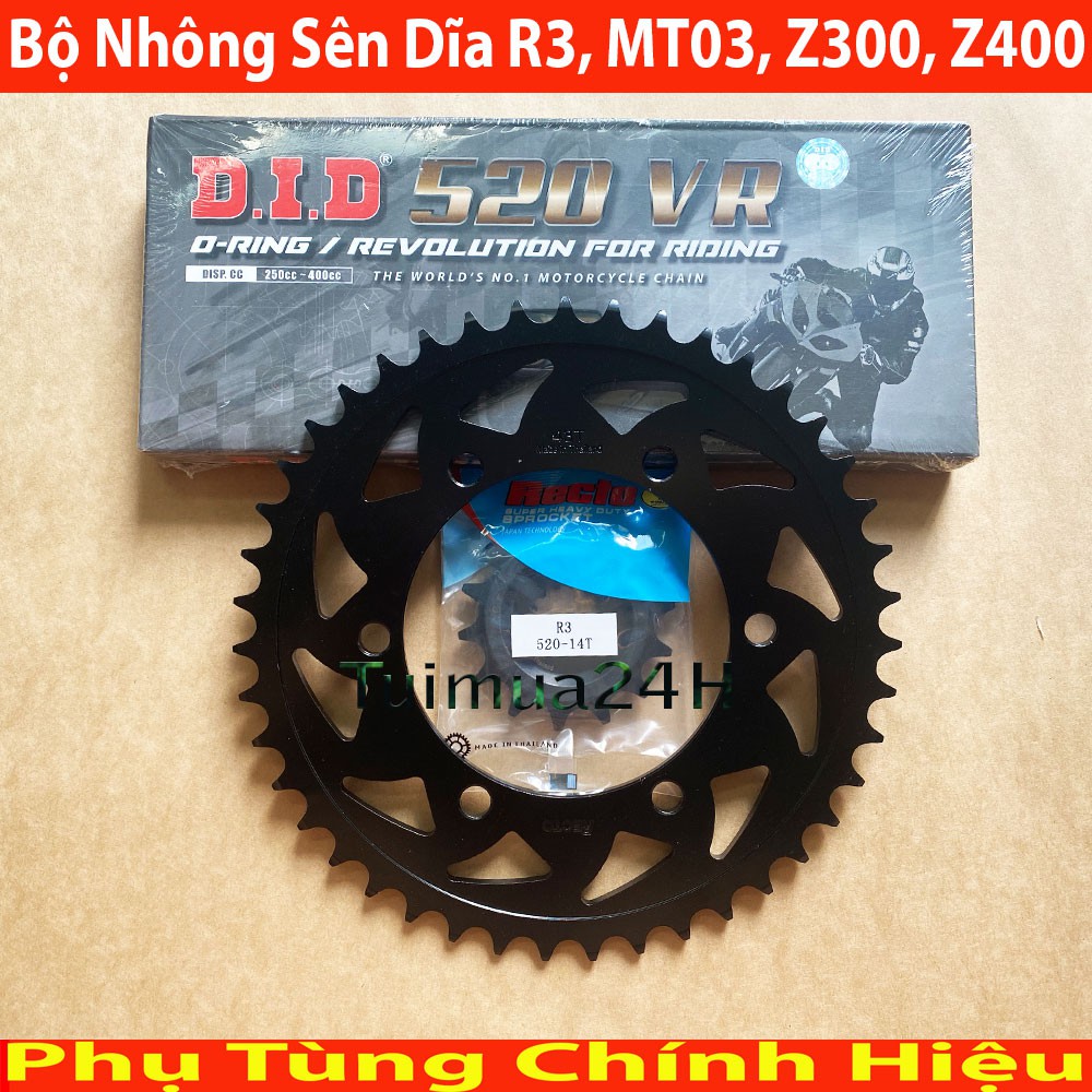 Bộ Nhông Sên phốt DID Oring 520VR 120ZB Steel xe Kawasaki z300, Ninja 300, MT03, Yamaha R3, Z400