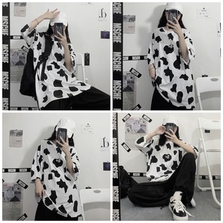 Áo thun tay lỡ dáng rộng unisex dưới 75kg Bò sữa _ABS227