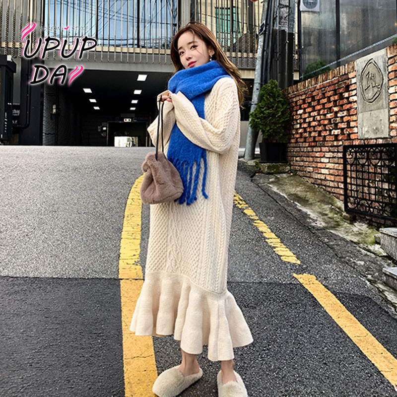 Đầm Sweater Đuôi Cá Màu Đỏ Phong Cách Hàn Quốc Cho Nữ