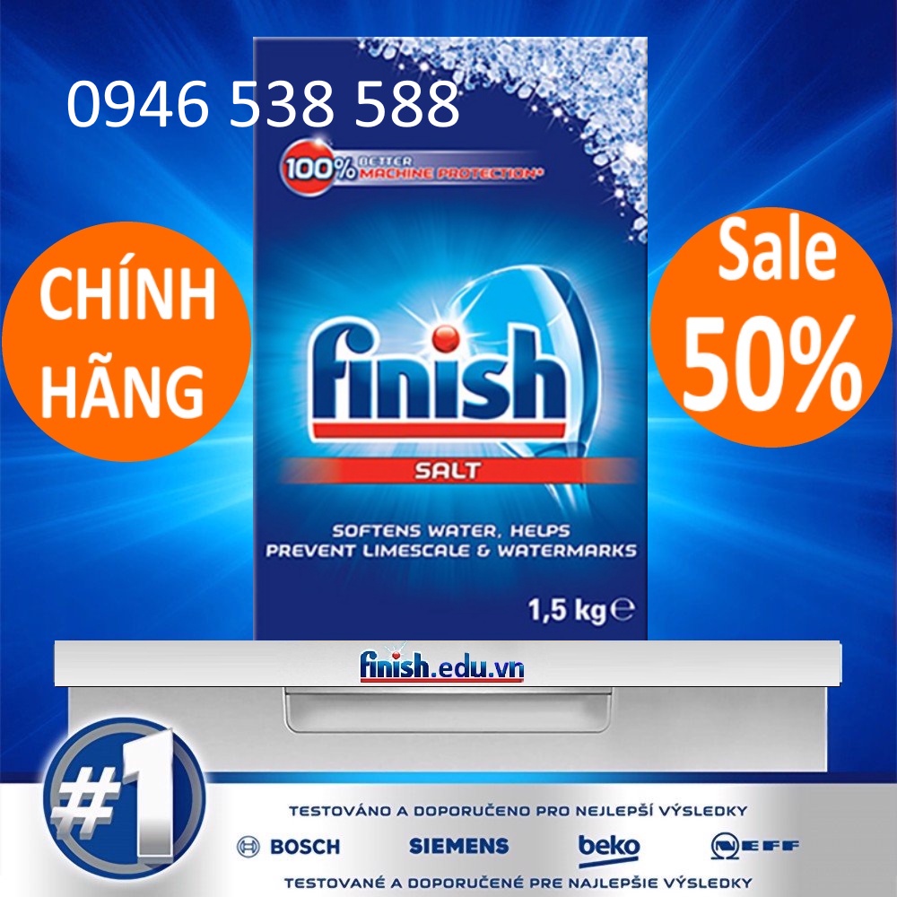 Muối rửa bát Finish 1.5kg - Muối finish làm mềm nước trong máy rửa bát chén ly