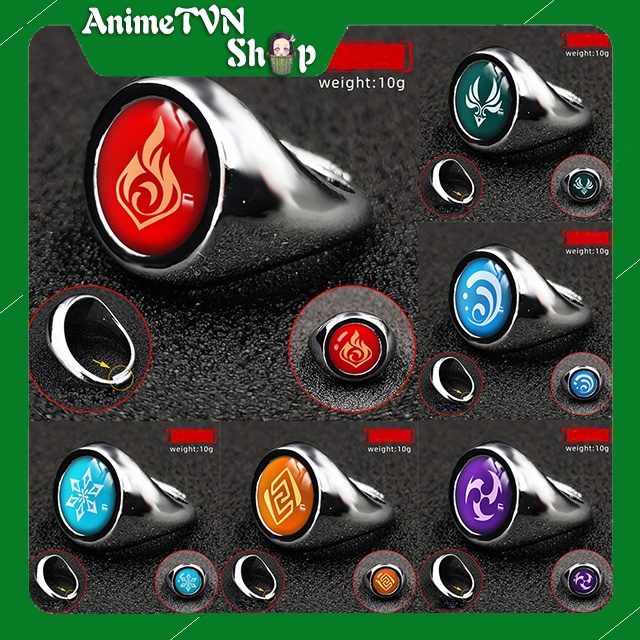Trang sức Nhẫn đeo phong cách game Genshin Impact bao gồm 7 thuộc tính 7 màu sắc