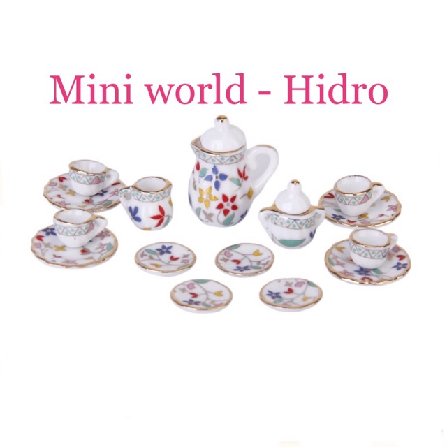 Bộ ấm chén mini trang trí nhà búp bê. Bộ ấm trà mini. Miniature. Bộ tách trà bằng sứ mini