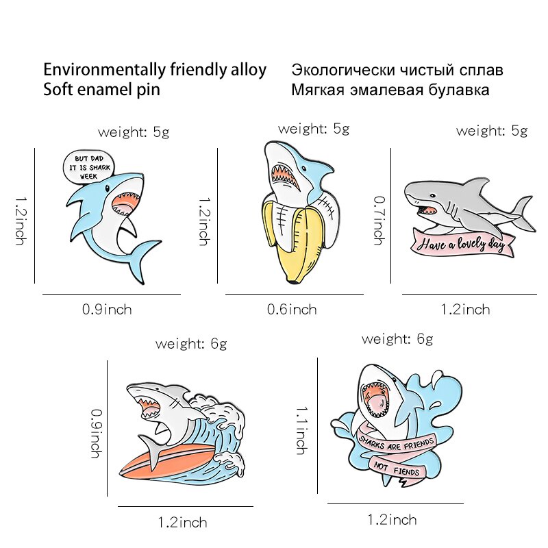 Ghim Cài Áo Hình Cá Mập/ Chuối/Cá Mập Hoạt Hình Ngộ Nghĩnh